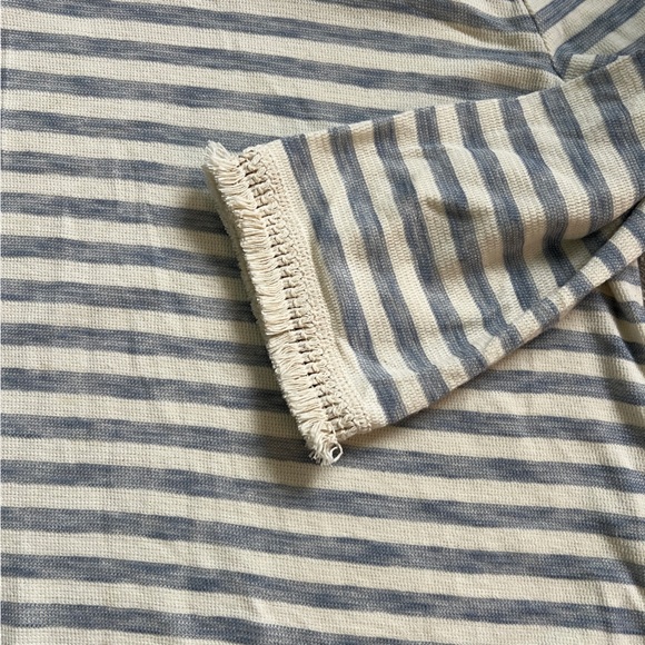 J Jill 100% Cotton Blouse with fringe detail, White and blue striped, Women’s M - Picture 3 of 9